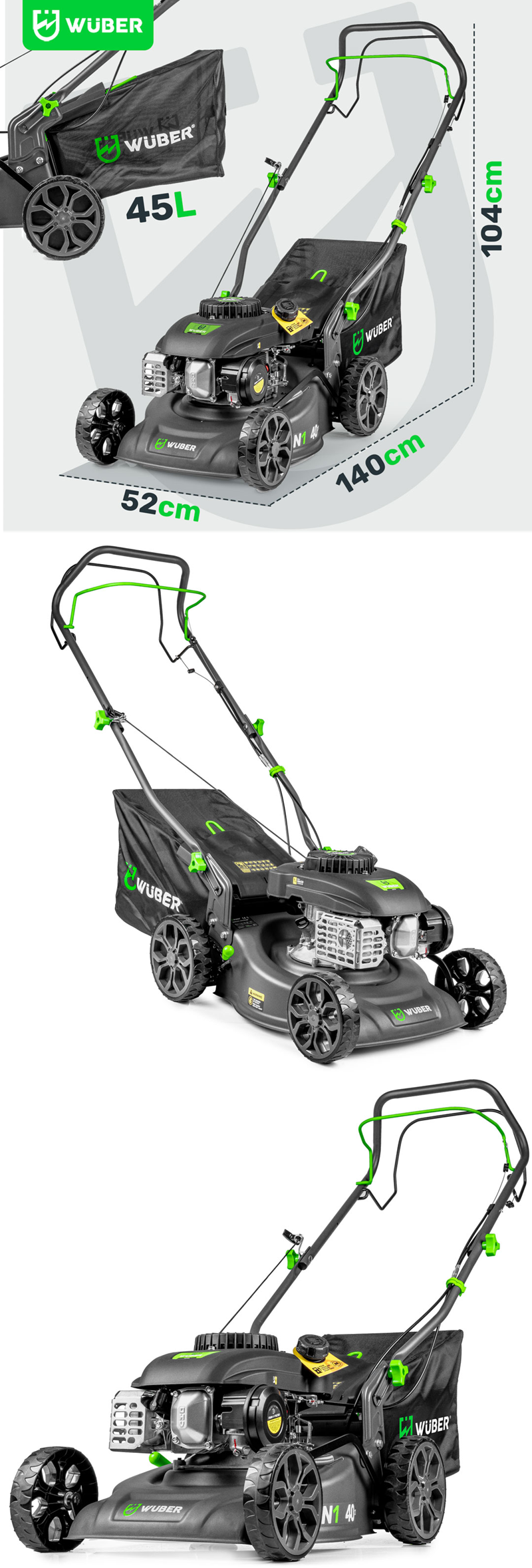 WUBER 4.8HP 196cc Petrol Lawn Mower 510mm Self Propelled Mulching 70L WUBER 4.8HP 196cc Petrol Lawn Mower 510mm Self Propelled Mulching 70L