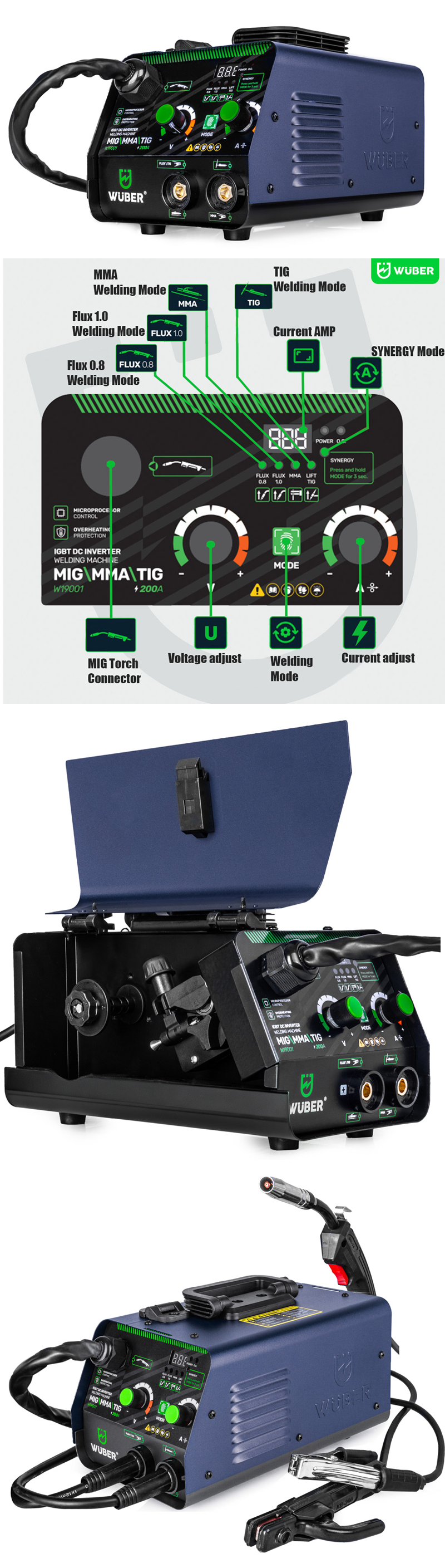 MIG MAG MMA TIG Inverter Welder 200A - Flux Gas Multi-Function Welding Machine